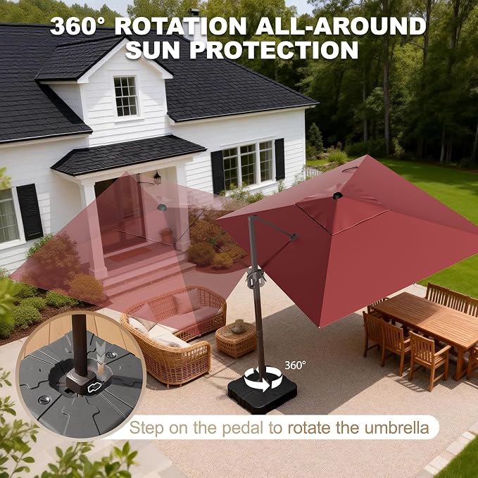 9' X 12' Cantilever Patio Umbrella Rectangle Outdoor Umbrella, 6-Level Tilt & - Image 3