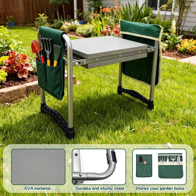 Garden Kneeler and Seat with 11.5" Wide Pad, Foldable Garden Stool with 2 Tool - Image 8