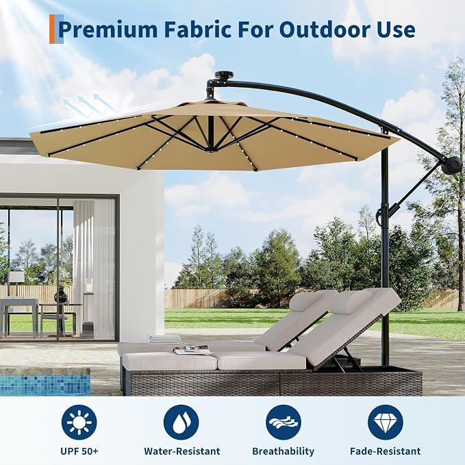 Garvee 10FT Solar Lights Offset Patio Umbrella - Image 8