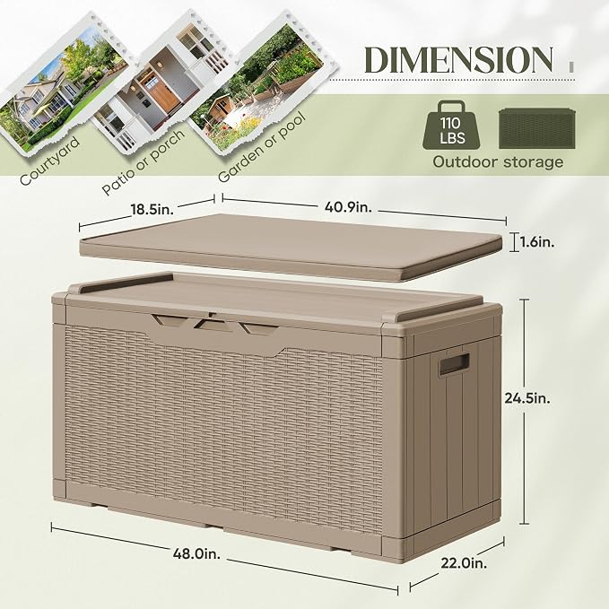Greesum 100 Gallon Resin Deck Box Outdoor Storage - Image 7