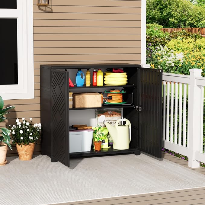 Mrosaa Outdoor/Indoor Storage Box, Resin and Plastic Storage Cabinet Waterproof - Image 2