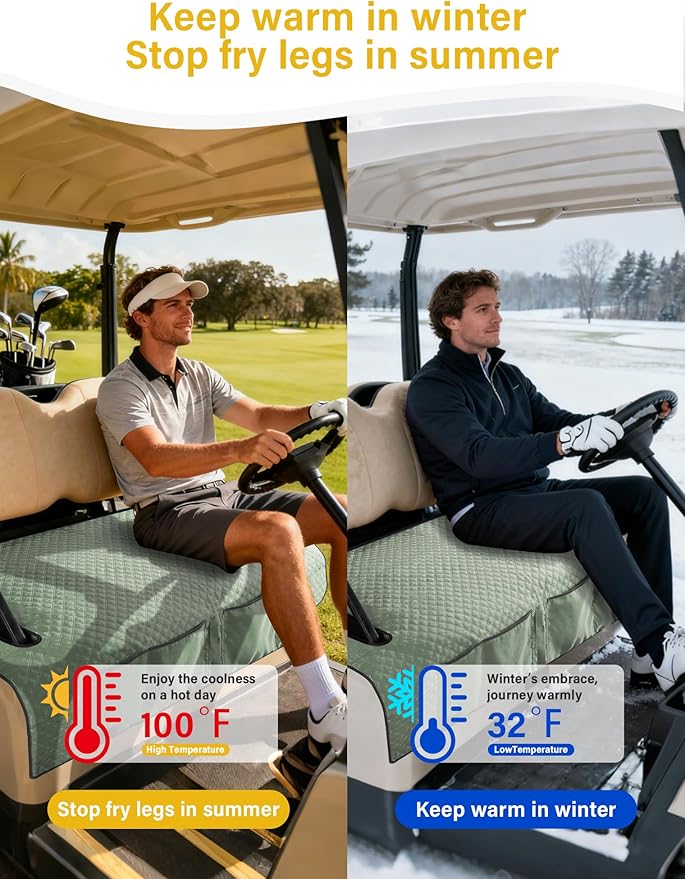 Golf Cart Seat Covers,Golf Cart Seat Towel Blanket with 4 Front Pockets & Nonskid Bottom Fits for Club Car and More 2 Person Seats Golf Carts (Silver Green, Club Car)
