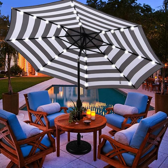 9 ft Solar Umbrella 32 LED Lighted Patio Umbrella Table Market Umbrella - Image 7