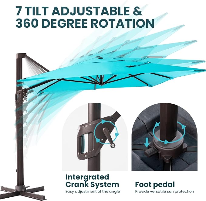 9' X 12' Cantilever Patio Umbrella Rectangular Outdoor Umbrellas | Heavy Duty - Image 4