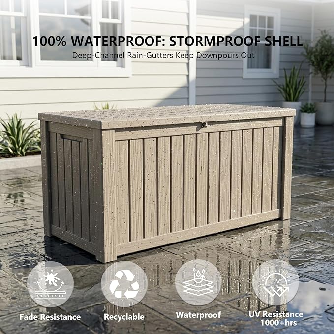 Outdoor Storage Box, 180 Gallon Waterproof Deck Box, Piston-Lift Tall Standing - Image 5