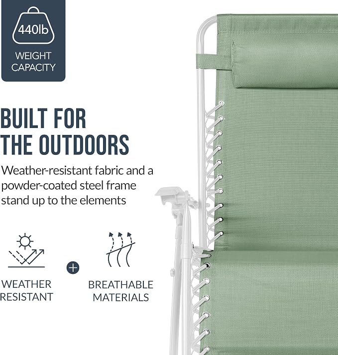 Best Choice Products Set of 2 Extra Wide Adjustable Steel Mesh Zero Gravity - Image 6