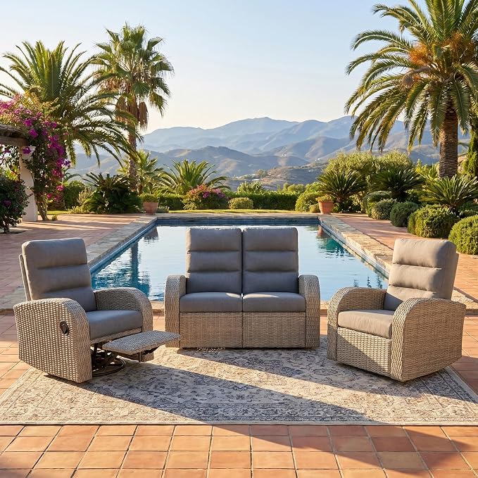 Oversized 3 Pieces Wicker Outdoor Recliner Loveseat by LayinSun