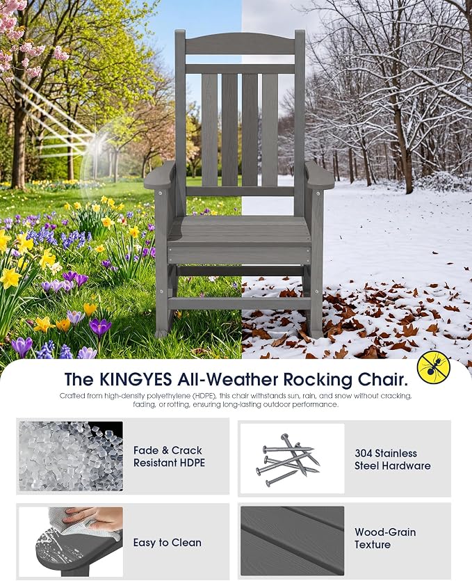 Oversized Outdoor Rocking Chair, Porch Rockers, Unique Gray | - Image 5