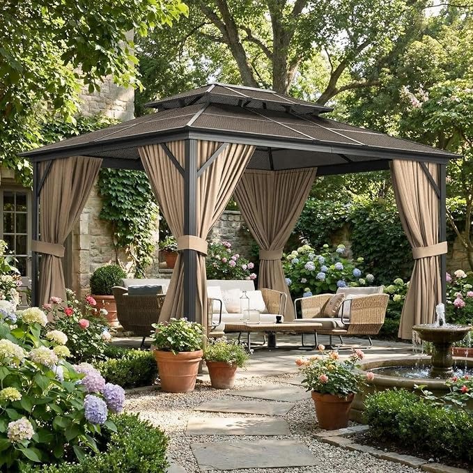 GAOMON 10x12ft Gazebo, Hardtop Outdoor Canopy Aluminum Frame Permanent Gazebo - Image 7