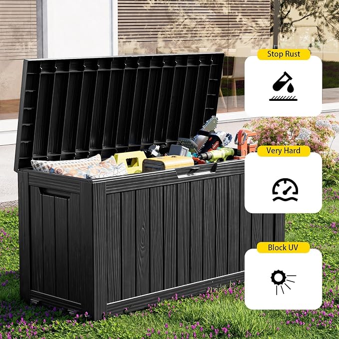 90 Gallon Waterproof Resin Outdoor Storage Box, Lockable Deck Storage Container - Image 5