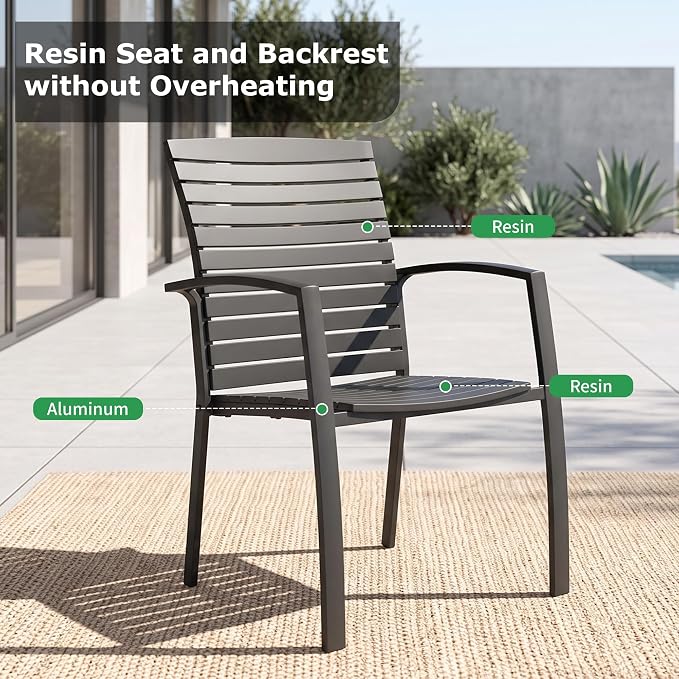Outdoor Stackable Chairs Set of 2, All-Weather Patio Dining Chairs | Aluminum - Image 6