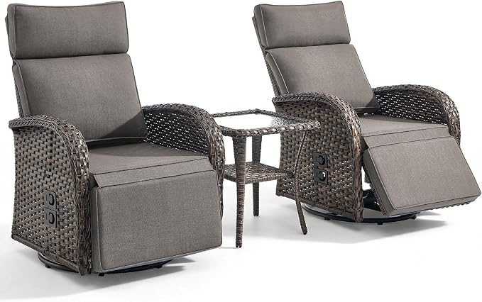3 Pieces Zero Gravity Patio Swivel Recliner Chairs Set of 2 - Image 7