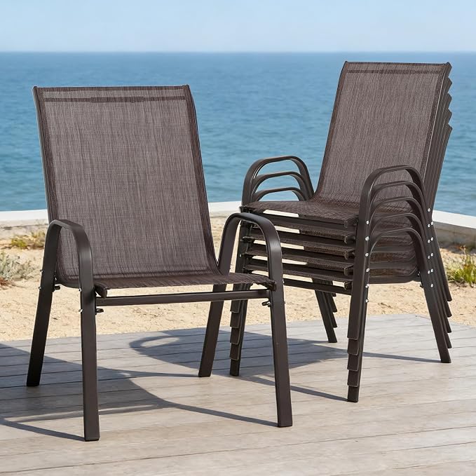 24.4" Wide Outdoor Stackable Chairs Set of 6 | Stacking Patio Chairs - Image 2