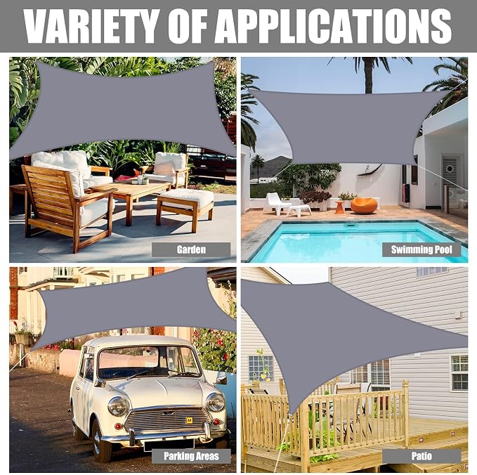 Neween Shade Sails, Waterproof Sun Shade Sail Rectangle UV Block Canopy Sun - Image 6