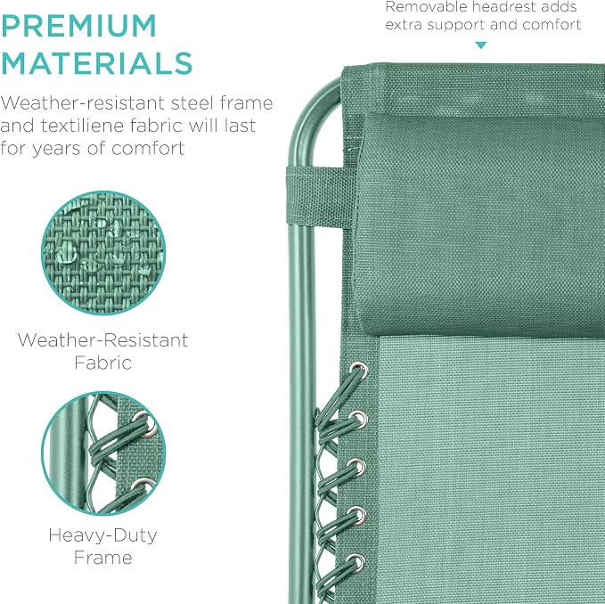 Best Choice Products Set of 2 Adjustable Steel Mesh Zero Gravity Lounge Chair - Image 7