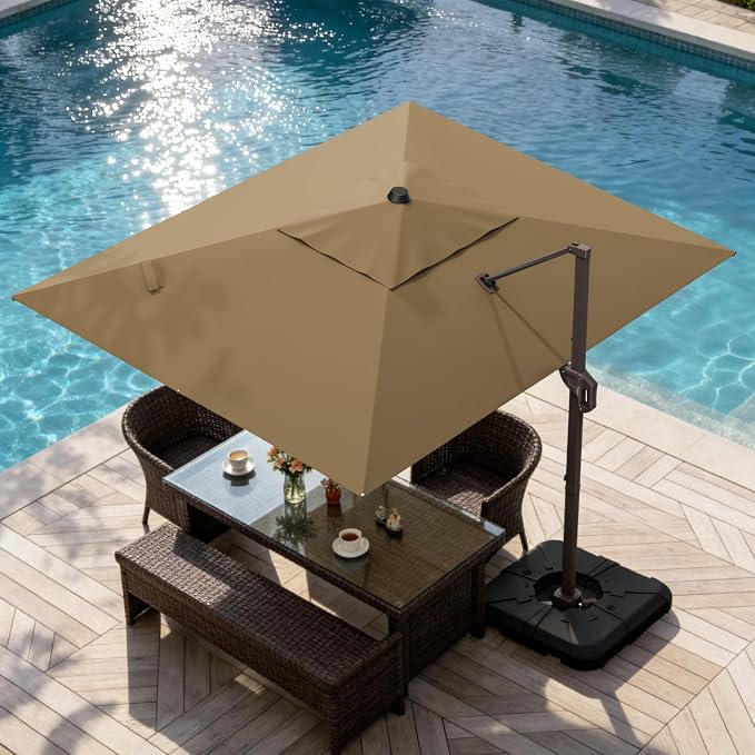 9' X 12' Cantilever Patio Umbrella Rectangle Outdoor Umbrella, 6-Level Tilt & - Image 9