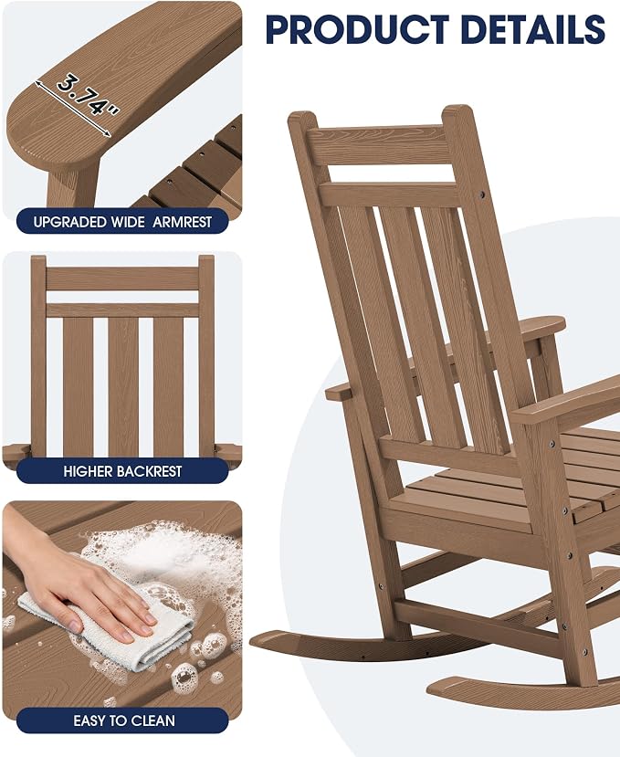 Oversized Outdoor Rocking Chair Set of 6, HDPE Patio Rockers - Image 9