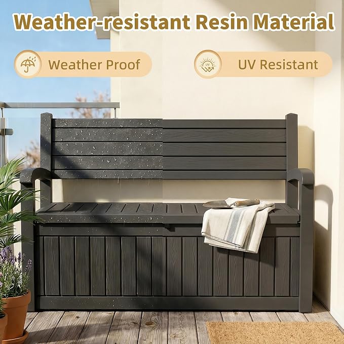 EFU Outdoor Bench Storage Deck Box, 100 Gallon Waterproof Wicker Patio - Image 4