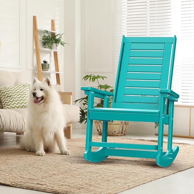 GREENVINES Oversized Outdoor Rocking Chairs Set of 2, HDPE Rocker, Aqua | 21.7" - Image 5