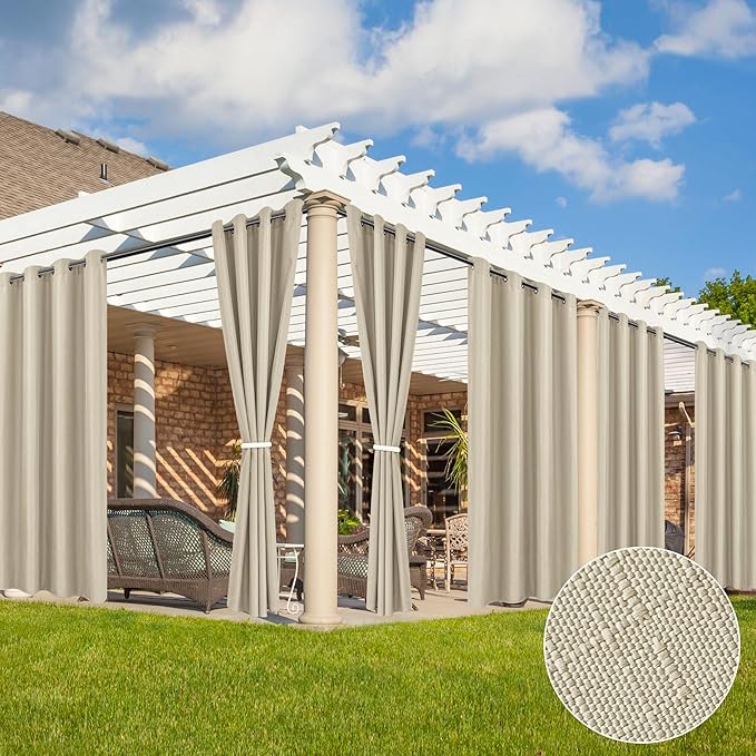 Linen Outdoor Curtains for Patio Waterproof 6 Pcs 54x84 In Cream | Light by HolidayIdeas