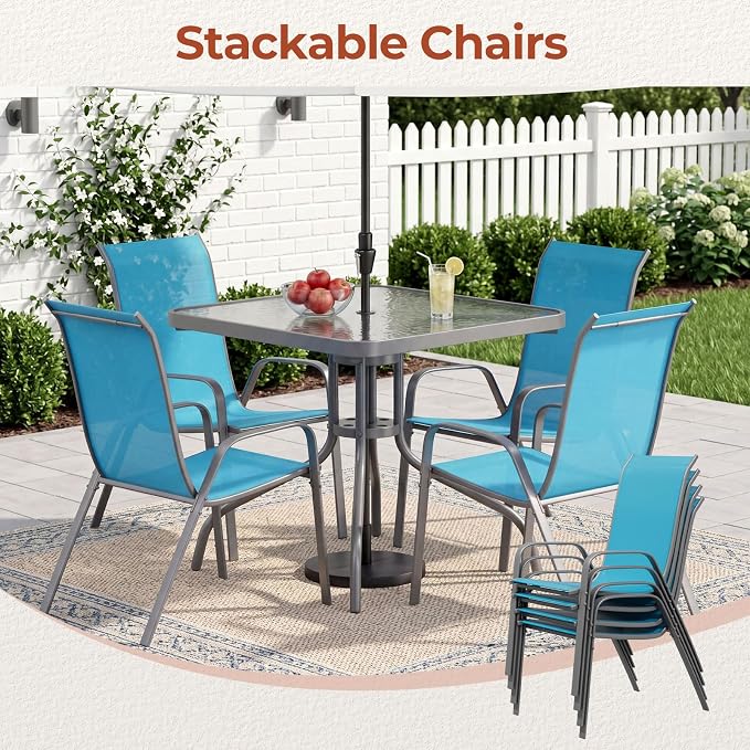 TLSUNNY Patio Chair, Outdoor Stackable Textilene Chairs Set of 8, Sky Blue | - Image 7