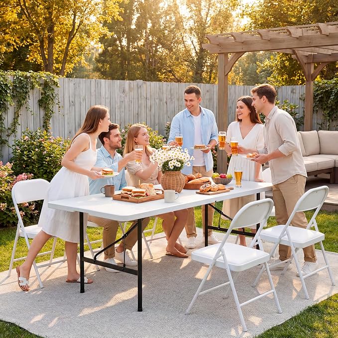 8 Pack Padded Folding Chairs, Portable Metal Foldable Chairs - Image 8