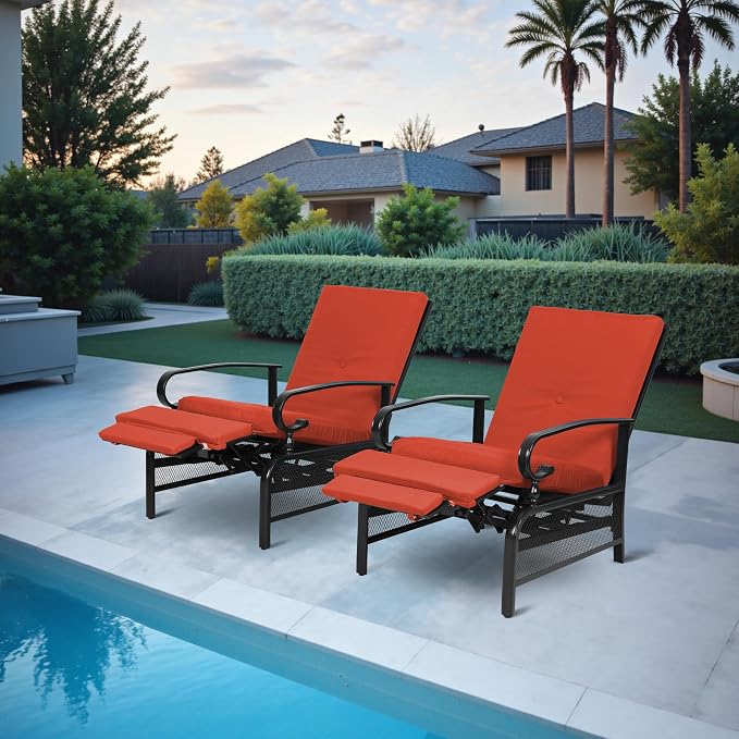 Incbruce Outdoor Lounge Chair Set of 2 Patio Furniture Adjustable Recliner - Image 8