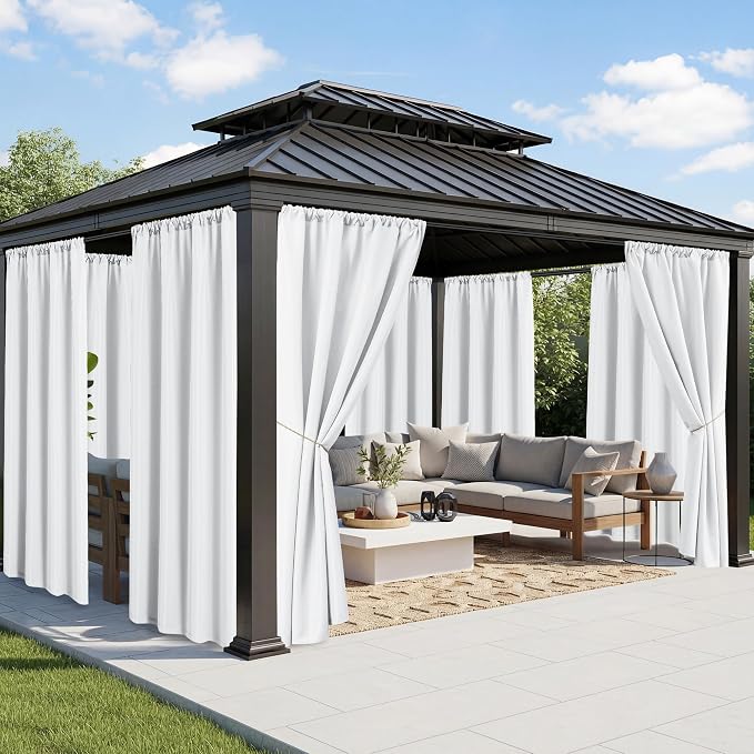 White Outdoor Curtains for Patio Waterproof, 8 Panels, Rod Pocket | by RichSets