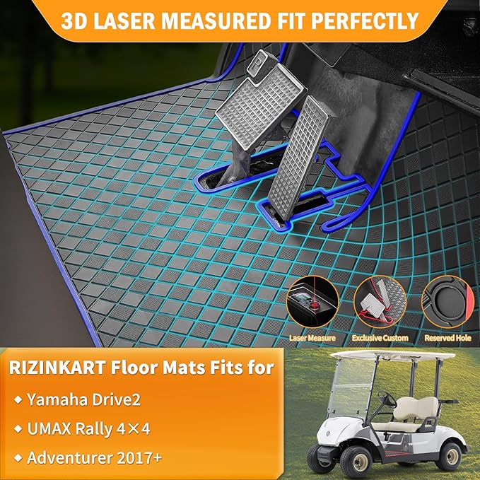 Golf Cart Floor Mat for Yamaha,Customize Non-Slip Full Coverage Liner Matt Replacement Fits to Yamaha G29/Drive, Drive2,Adventurer,QuieTech 2017+,Durable Easy to Clean