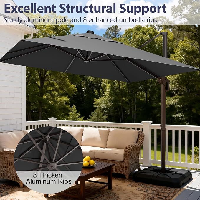 9' X 12' Cantilever Patio Umbrella Rectangle Outdoor Umbrella - Image 3