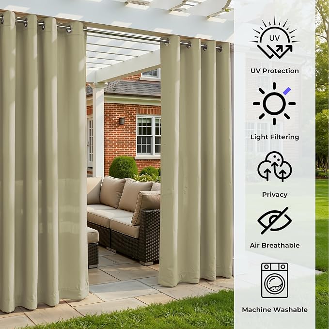 Set of 6 Outdoor Curtains for Patio Waterproof, Breathable Grommet Panels for - Image 4