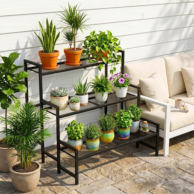 3-Tier Expandable Metal Plant Stand, Adjustable Stair Rack | Expandable 3-tier - Image 3