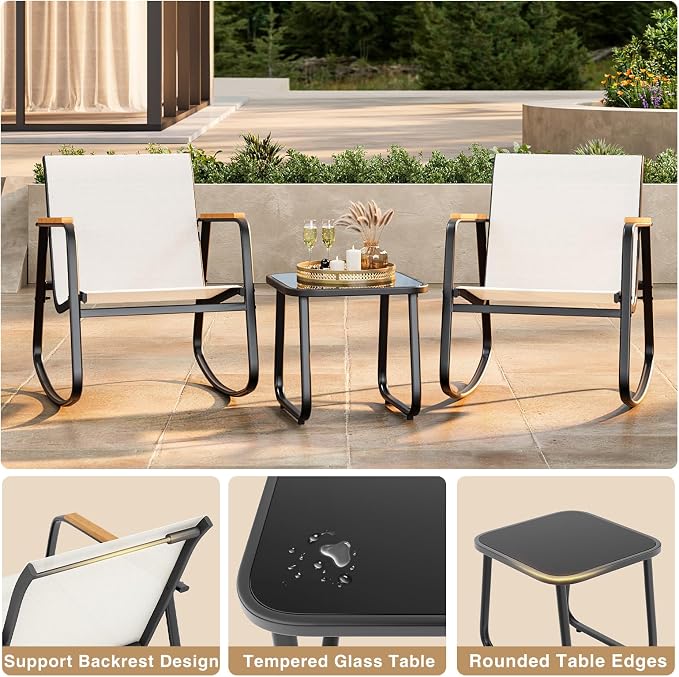 3 Pieces Patio Furniture Set, Outdoor Textilene Furniture Set, A Tempered Glass - Image 5