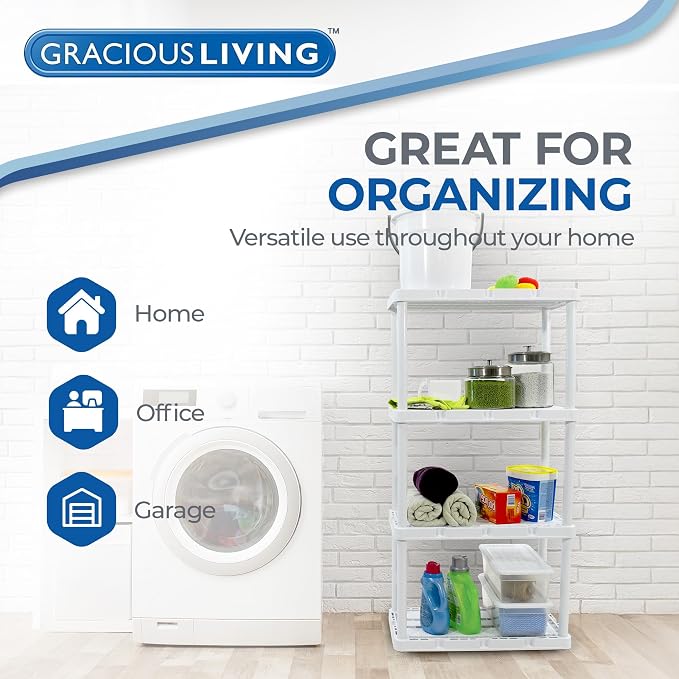 Gracious Living 4-Shelf Unit, Plastic Storage Shelves and Rack, Knect-A-Shelf - Image 5