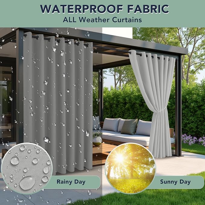 Outdoor Curtains for Patio Waterproof, 6 Drape Panels, Sun Shades | Privacy & - Image 2