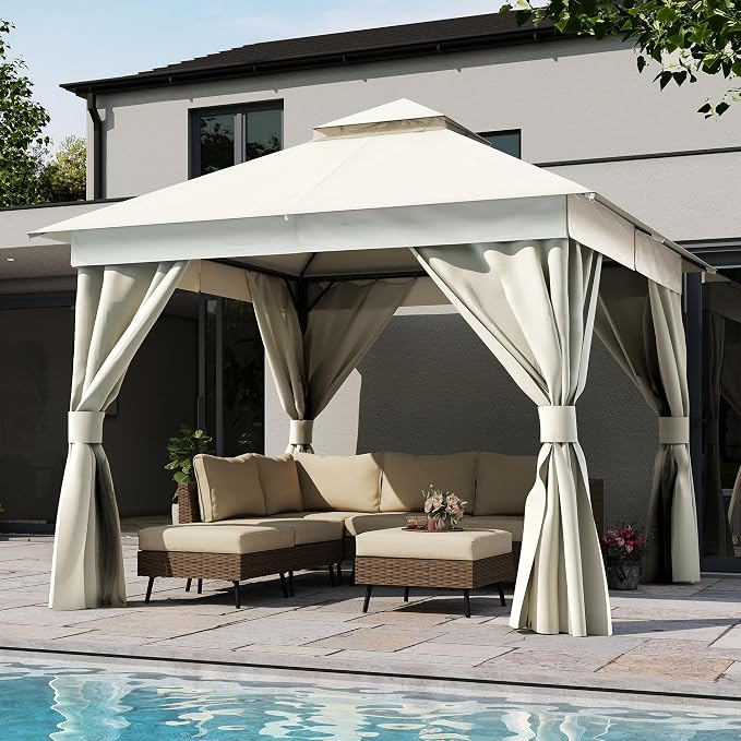 10'x10' Outdoor Gazebo, Metal Frame Heavy Duty Patio Canopy Tent Shelter by LAUSAINTHOME