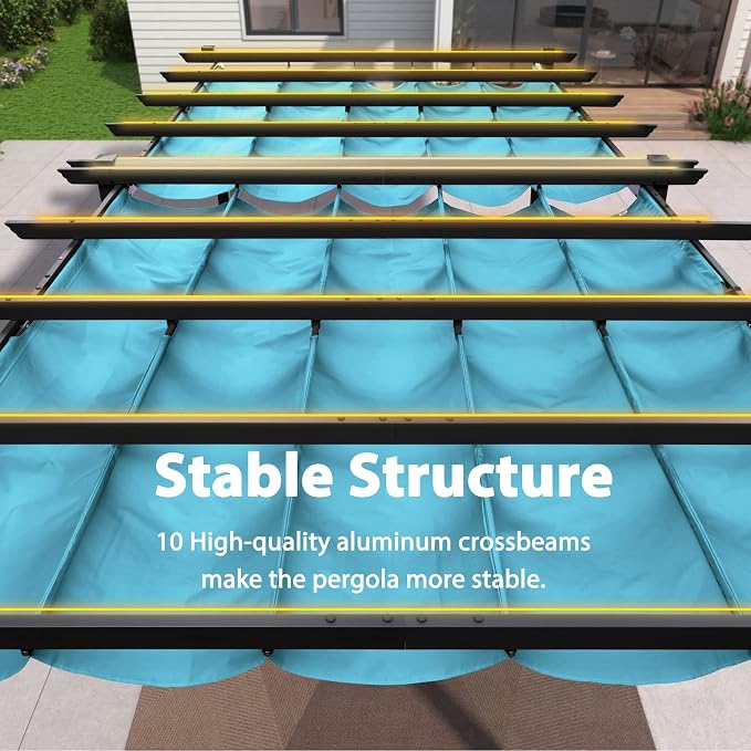 PURPLE LEAF Outdoor Pergola 10' X 18' Retractable Aluminum Turquoise Blue | - Image 3