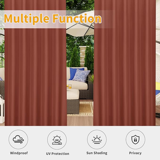 Easy-Going Outdoor Patio Curtains 2 Panels, 54x96 inch, Terra Red | Privacy - Image 5