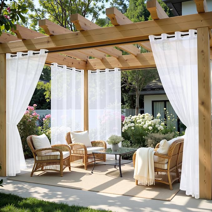 MIULEE White Outdoor Curtain for Patio Waterproof 4 Panels 54 x 90 Inch | by MIULEE
