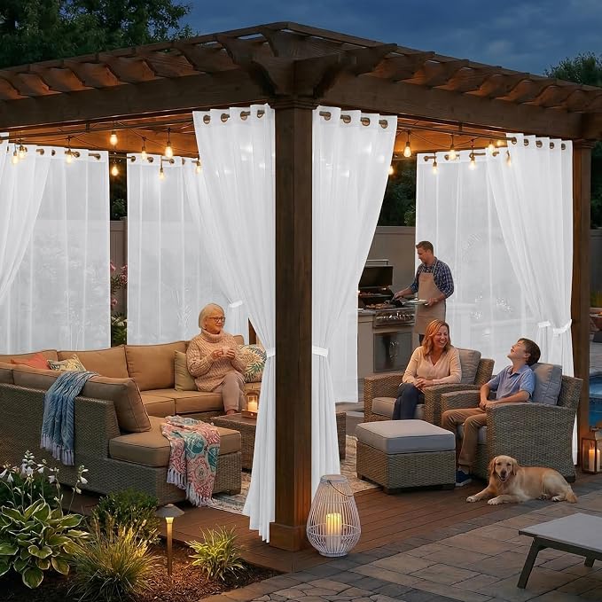 BONZER White Outdoor Sheer Curtains - Image 6