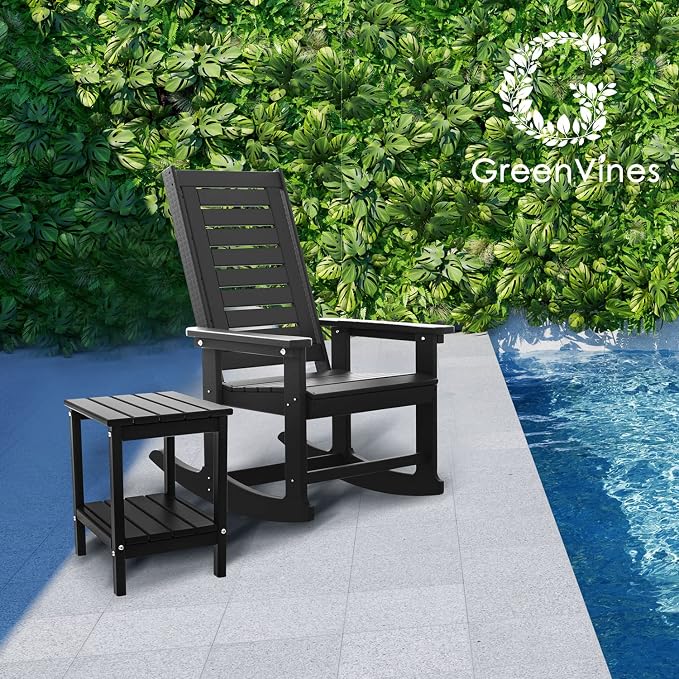 GREENVINES Outdoor Rocking Chairs Set, 2 Rockers w/ 1 Side Table - Image 2