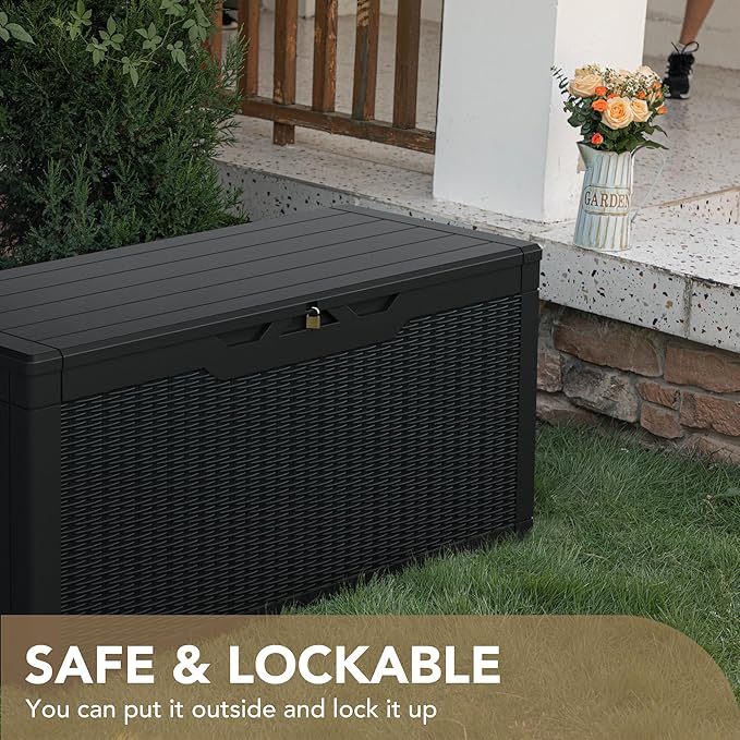 Devoko 100 Gallon Waterproof Resin Deck Box, Large Outdoor Storage Box | Indoor - Image 5