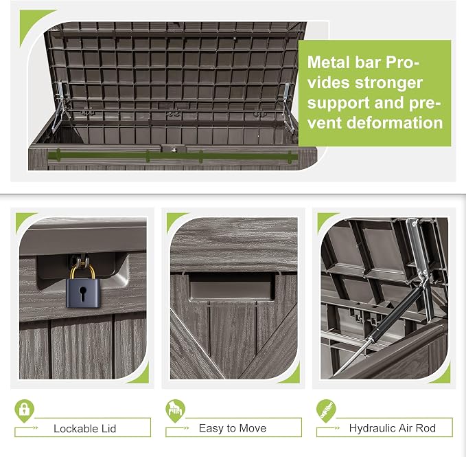 Greesum 120 Gallon Deck Box, Resin Outdoor Storage Container, Garden Tools - Image 3