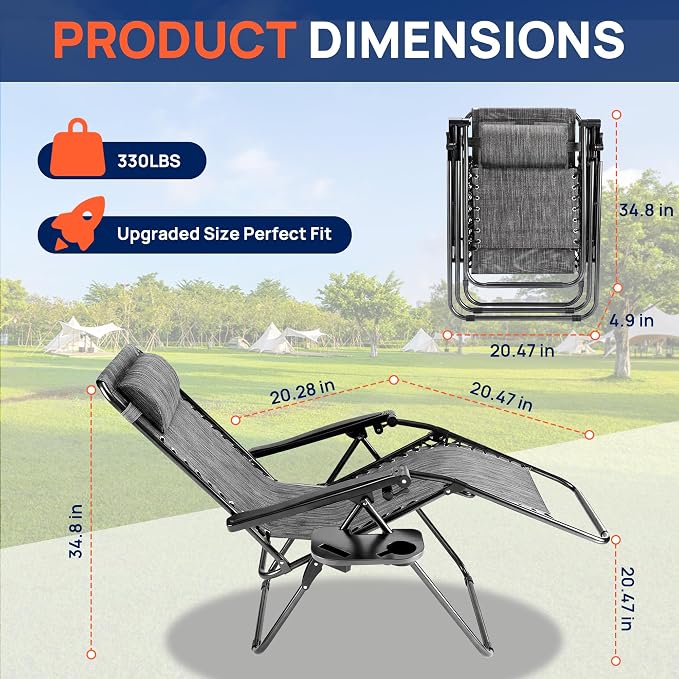 Oversized Zero Gravity Chair, Portable Outdoor Patio Lounge Recliner, Cup Holder - Image 3