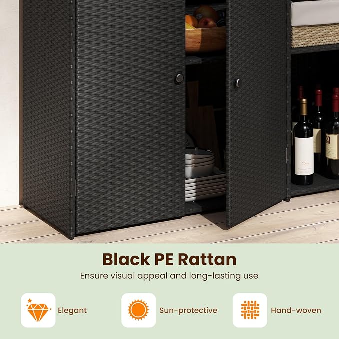 Tangkula Rattan Outdoor Storage Cabinet, Patiojoy Outdoor Cabinet - Image 3