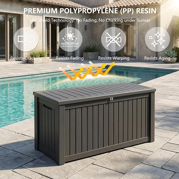 Outdoor Storage Box, 180 Gallon Waterproof Deck Box, Piston-Lift Tall Standing - Image 4