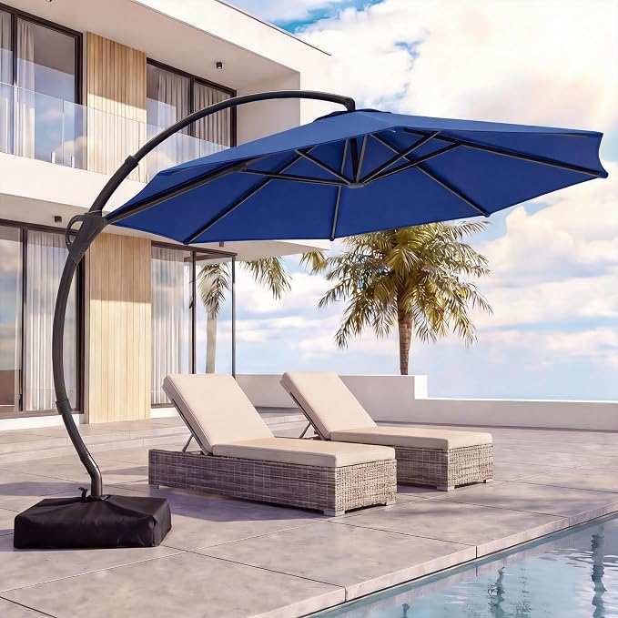 Outdoor Patio Umbrella with Base included, 12 FT Deluxe Curvy Cantilever by LAUSAINTHOME