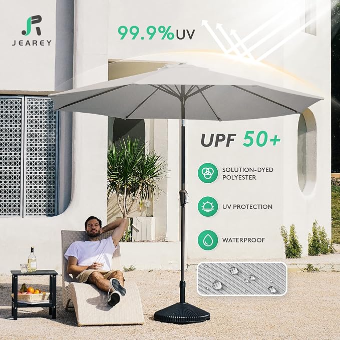 JEAREY 10 ft Outdoor Patio Umbrella w/Tilt and Crank, Light Gray | 8 Sturdy - Image 3