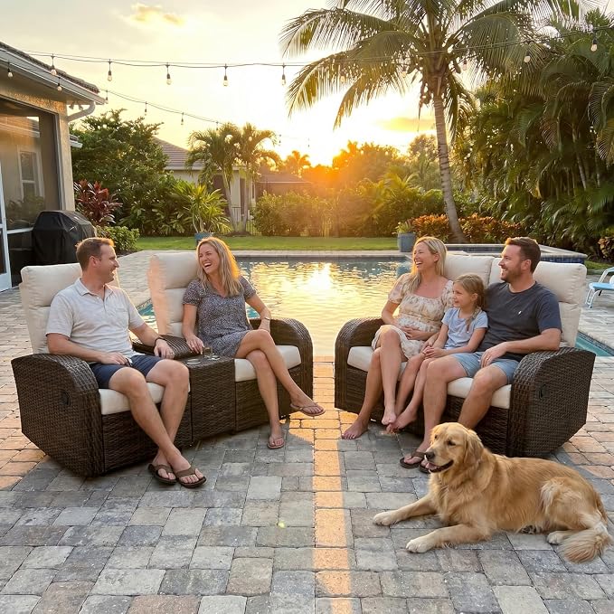 Oversized 3 Pieces Wicker Outdoor Recliner Loveseat - Image 3