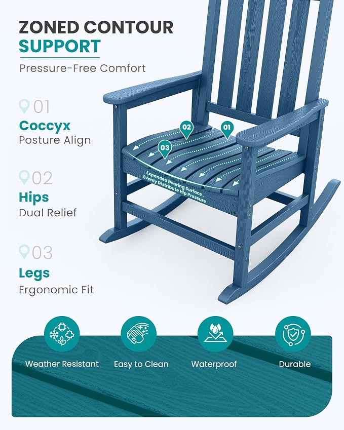 SERWALL Outdoor Rocking Chair Set of 2, Oversized Rocker - Image 4
